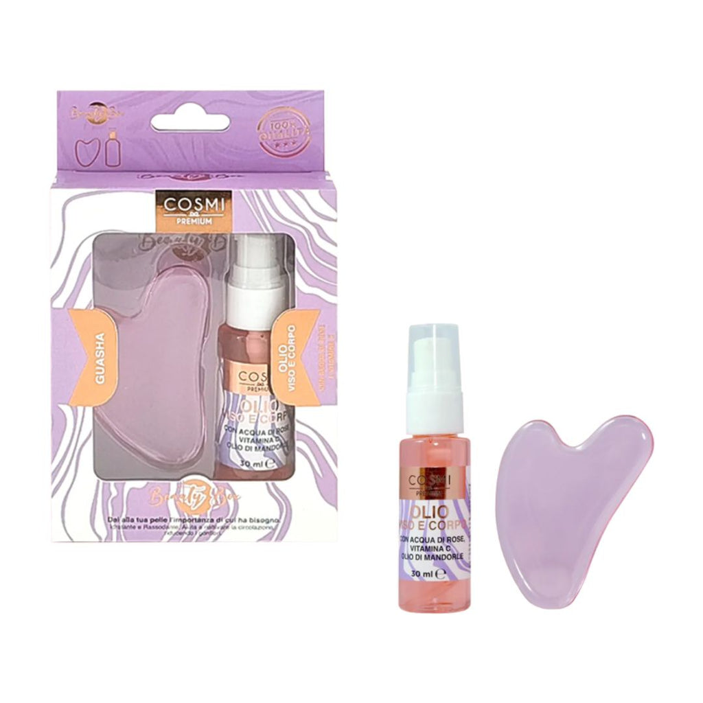 BEAUTY BOX CON ACQUA DI ROSE - Olio viso e corpo e pietra Guasha