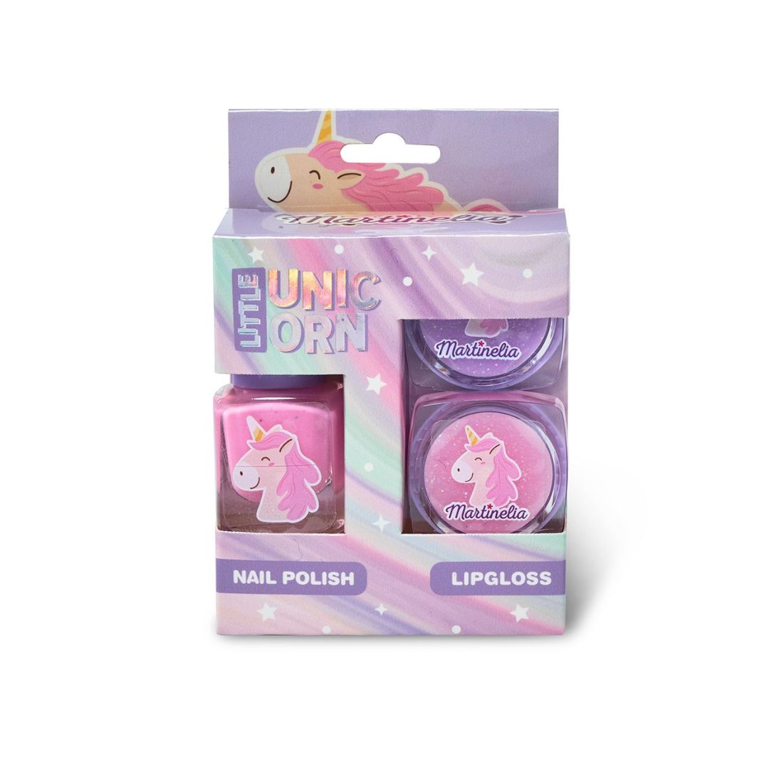 KIT LITTLE UNICORN - 2 Lucidalabbra glitterato + smalto rosa per unghie
