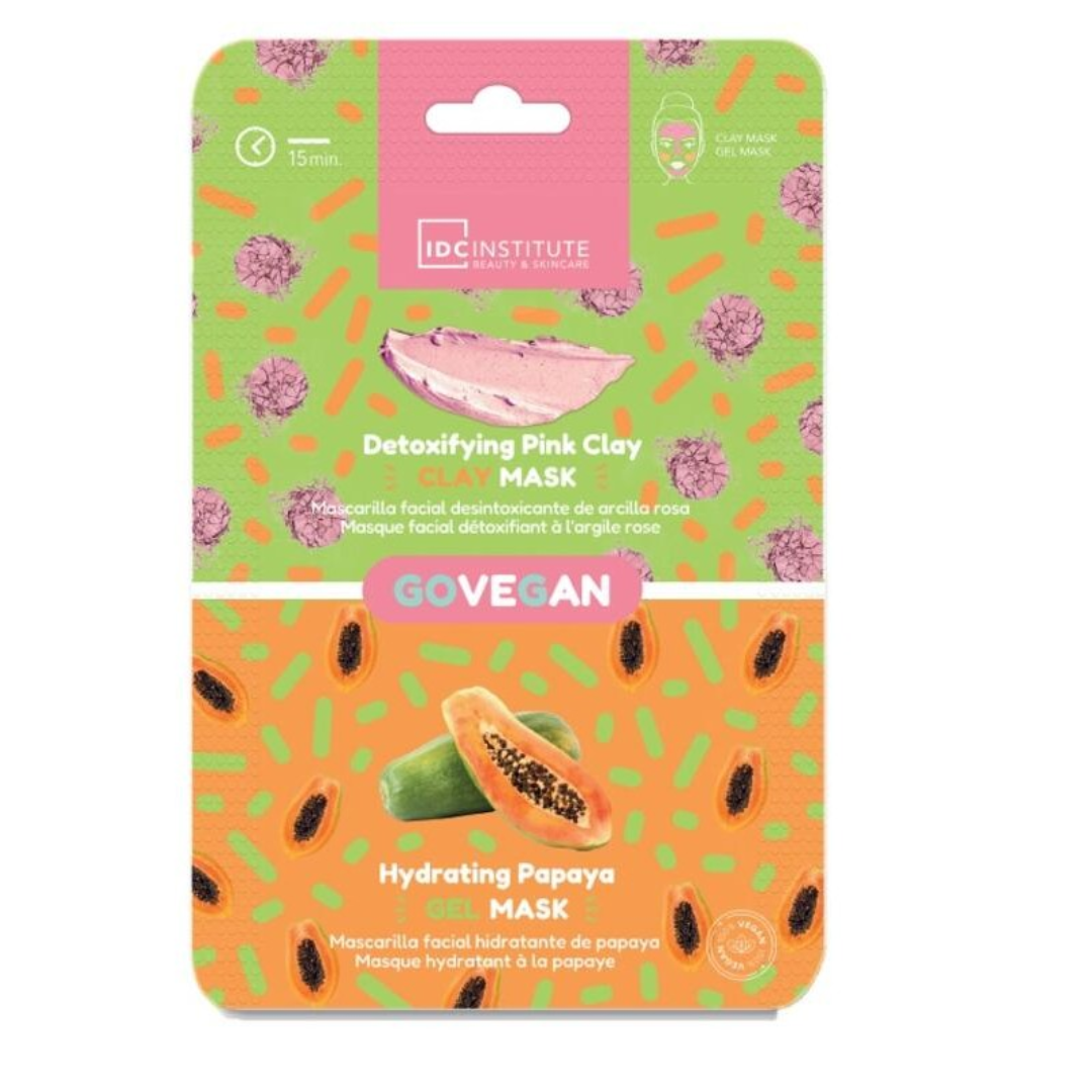 IDC - Duo Mask Argilla Rosa e Papaya, per pelli spente: Detossina e illumina + Nutre e idrata