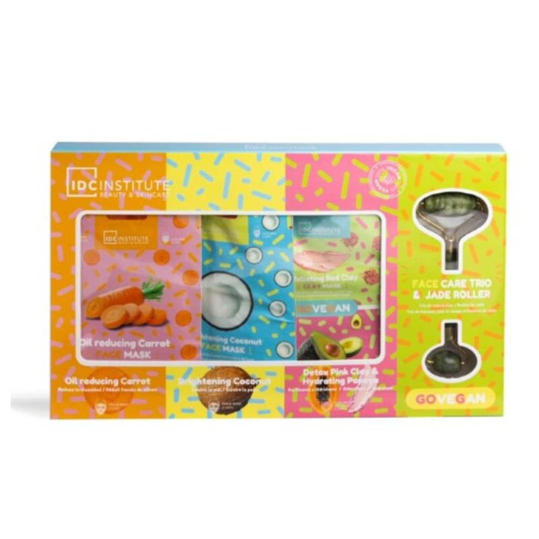 IDC GO VEGAN - 3 Maschere Viso + Rullo di Giada - Trattamento purificante, illuminante e rivitalizzante