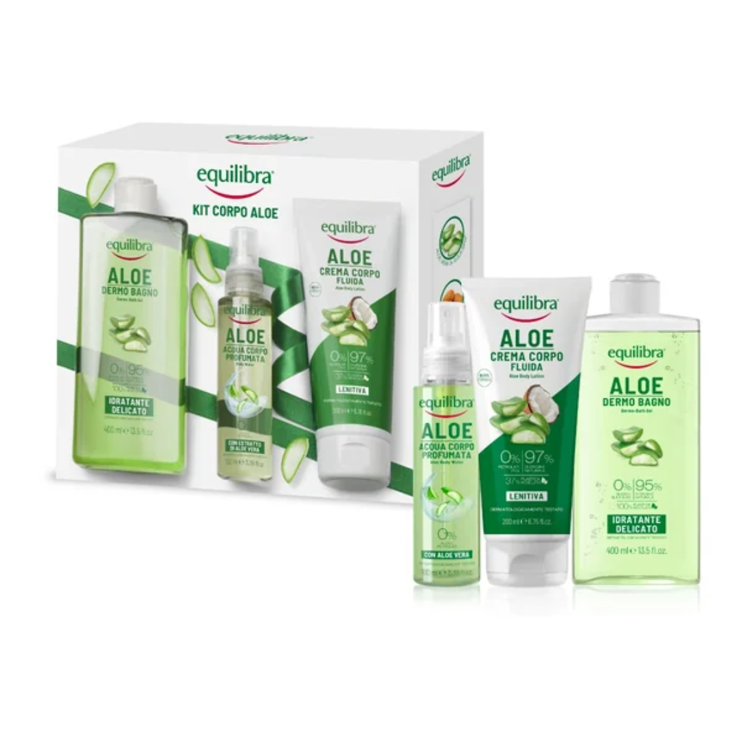 EQUILIBRA KIT ALOE - Dermo Bagno Idratante 400 ml + Acqua Corpo Profumata 100 ml + Crema Corpo Lenitiva 200 ml