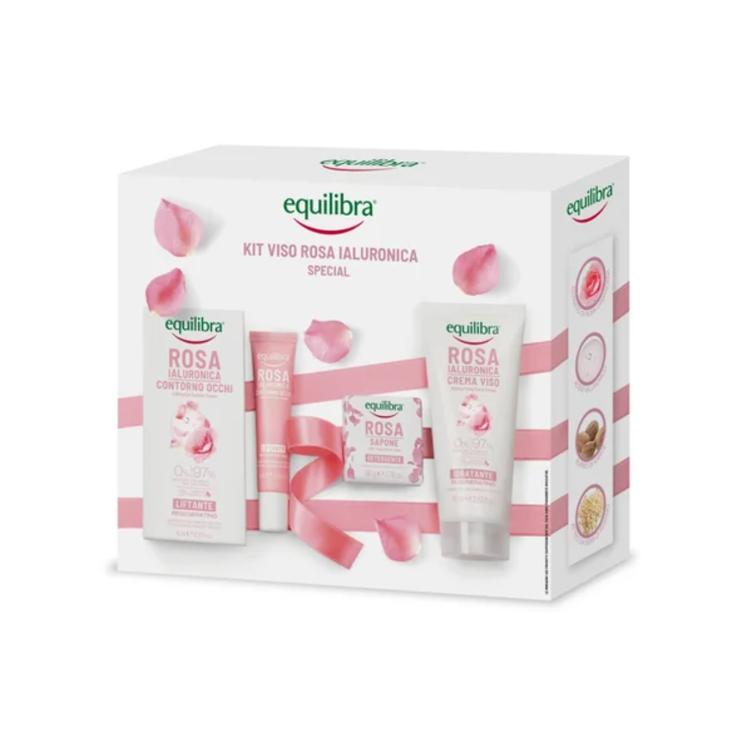 EQUILIBRA KIT ROSA - Rosa Ialuronica Special Contorno Occhi Liftante 15 ml + Sapone 100% Vegetale 50 g + Crema Viso Idratante