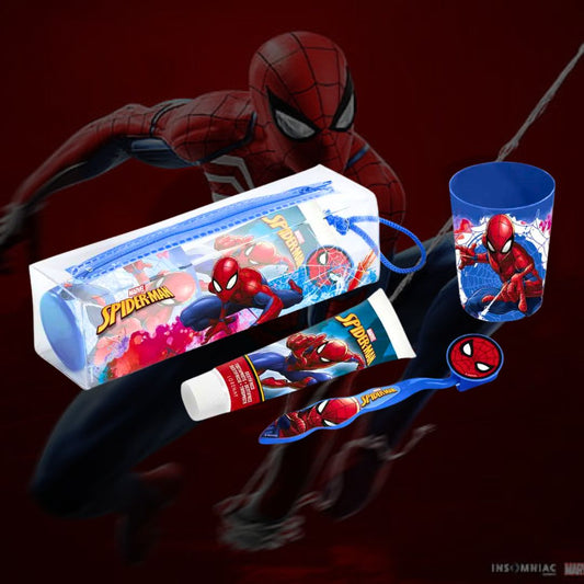 KIT IGIENE DENTALE SPIDER MAN +3 – Dentifricio 75ml, Spazzolino, Bicchiere, Pochette (Copia)