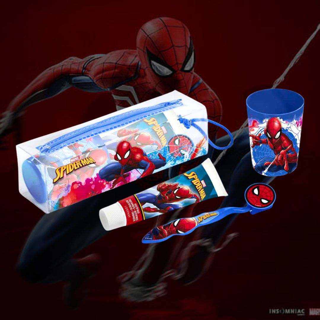 KIT IGIENE DENTALE SPIDER MAN +3 – Dentifricio 75ml, Spazzolino, Bicchiere, Pochette (Copia)