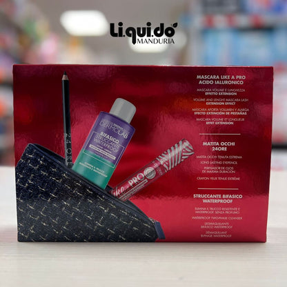 DEBORAH MILANO POCHETTE 05 | Mascara Like a Pro + Matita Occhi Nera 24H + Struccante Bifasico