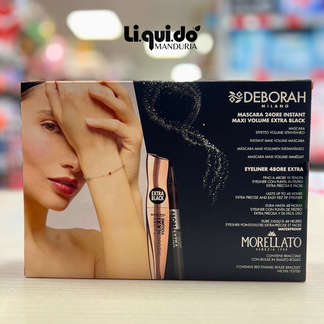 DEBORAH MILANO KIT MORELLATO 07 | Mascara 24H Instant MaxiVolume ExtraBlack, Eyeliner 48H Extra Waterproof + Bracciale Morellato