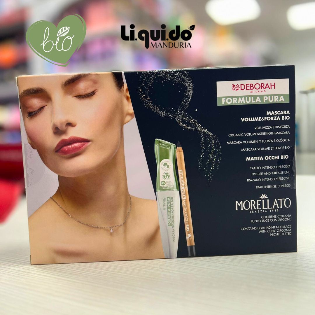 DEBORAH MILANO KIT MORELLATO FORMULA PURA 02 | Mascara Volume&Forza Bio + Matita Occhi Bio + Collana Punto Luce