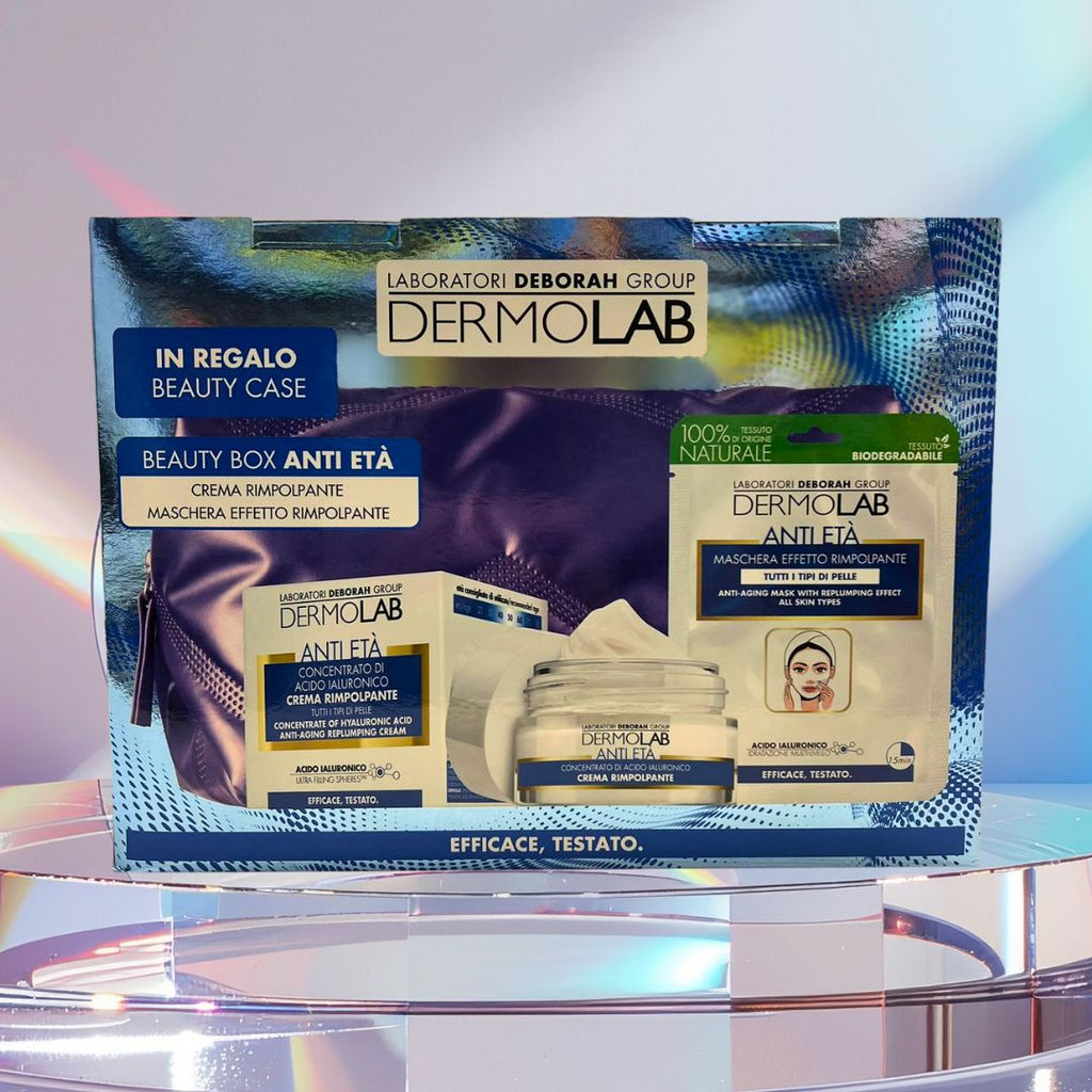 DERMOLAB BEAUTY BOX ANTI ETÀ | Crema Viso Rimpolpante + Maschera Effetto Rimpolpante + Beauty Case in Regalo