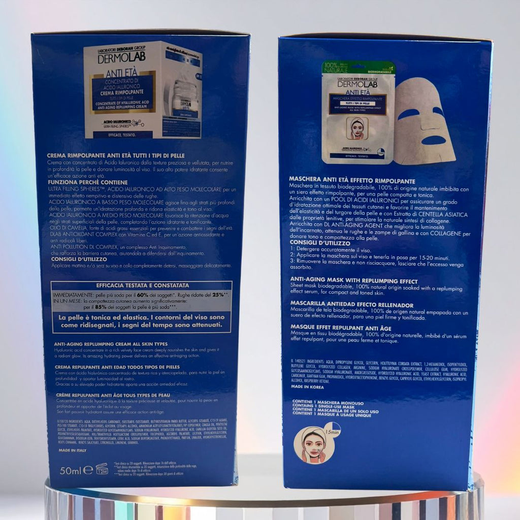 DERMOLAB BEAUTY BOX ANTI ETÀ | Crema Viso Rimpolpante + Maschera Effetto Rimpolpante + Beauty Case in Regalo