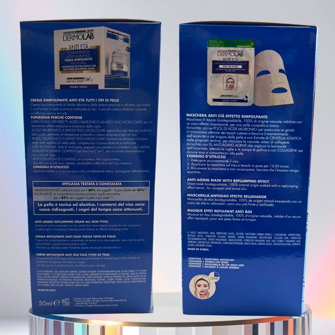 DERMOLAB BEAUTY BOX ANTI ETÀ | Crema Viso Rimpolpante + Maschera Effetto Rimpolpante + Beauty Case in Regalo