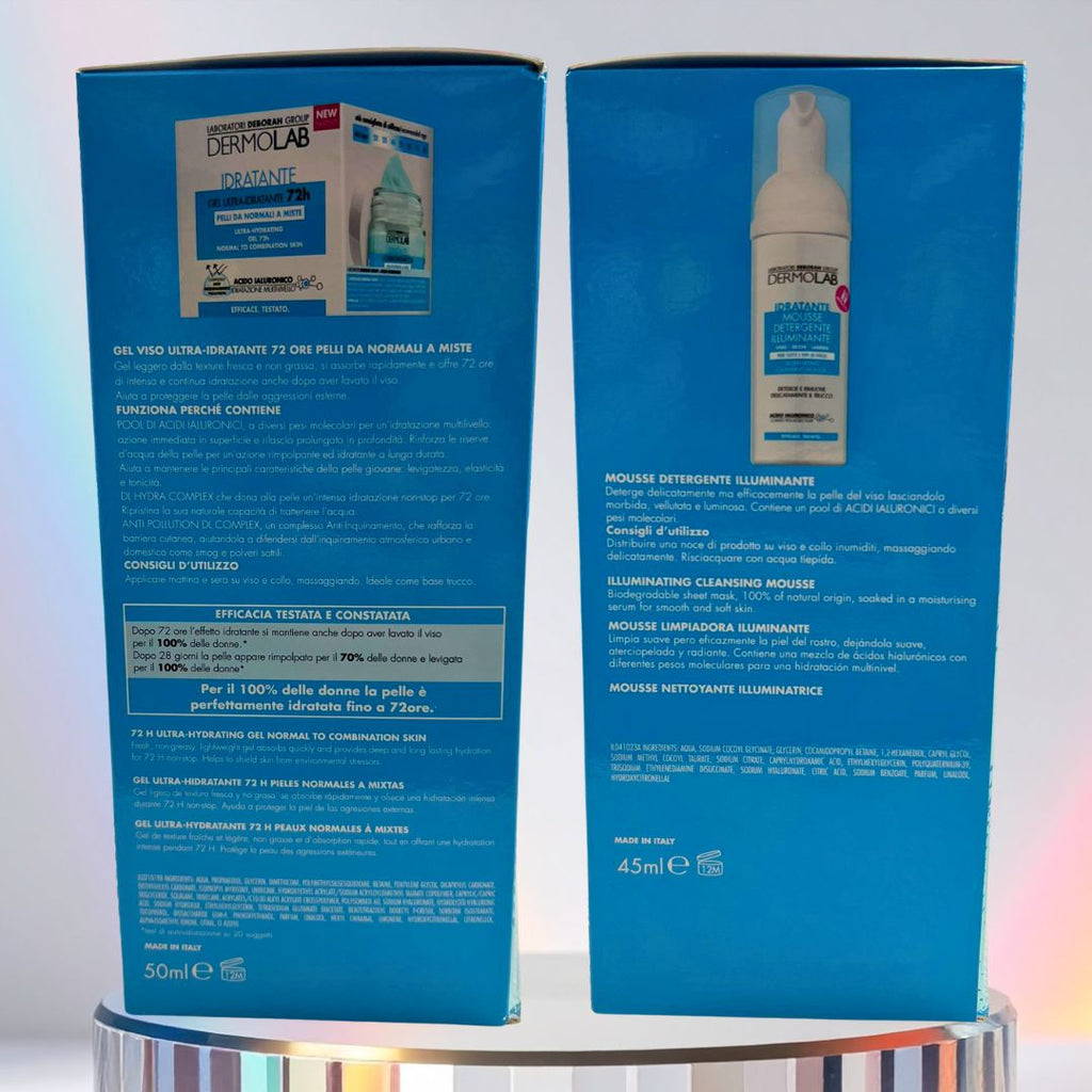 DERMOLAB BEAUTY BOX IDRATANTE| Gel Viso Ultra Idratante 72h + Mousse Detergente Illuminante
