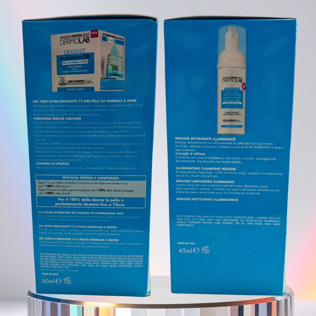 DERMOLAB BEAUTY BOX IDRATANTE| Gel Viso Ultra Idratante 72h + Mousse Detergente Illuminante