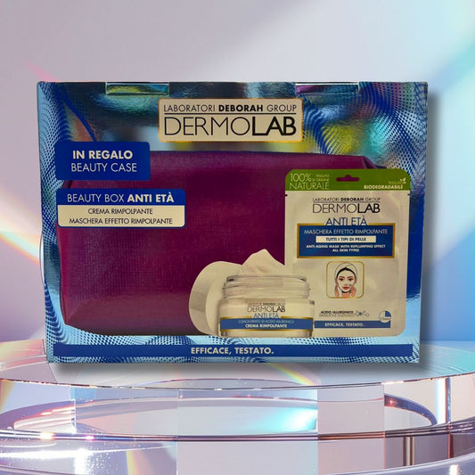 DERMOLAB BEAUTY BOX ANTI ETÀ | Crema Viso Rimpolpante + Maschera Effetto Rimpolpante + Beauty Case in Regalo