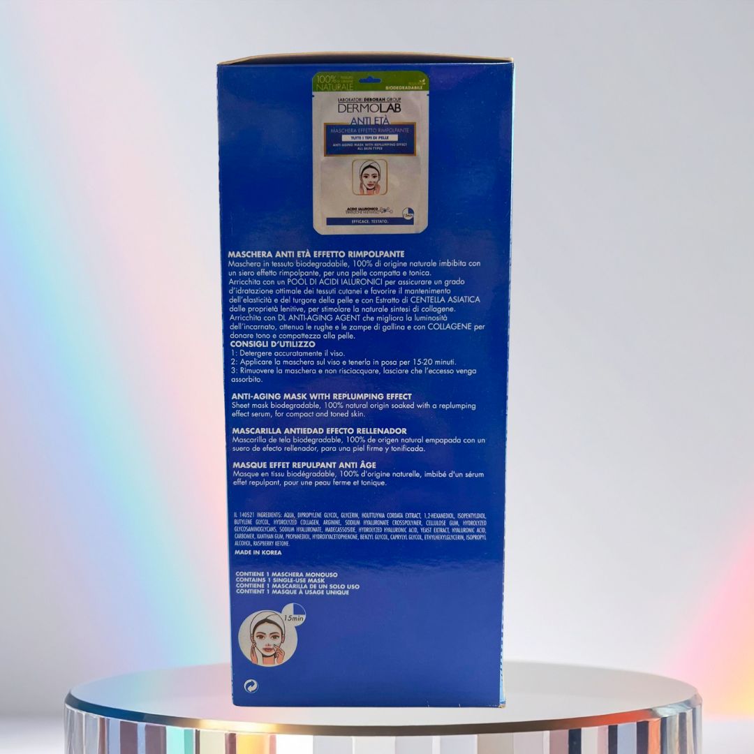 DERMOLAB BEAUTY BOX ANTI ETÀ | Crema Viso Rimpolpante + Maschera Effetto Rimpolpante + Beauty Case in Regalo