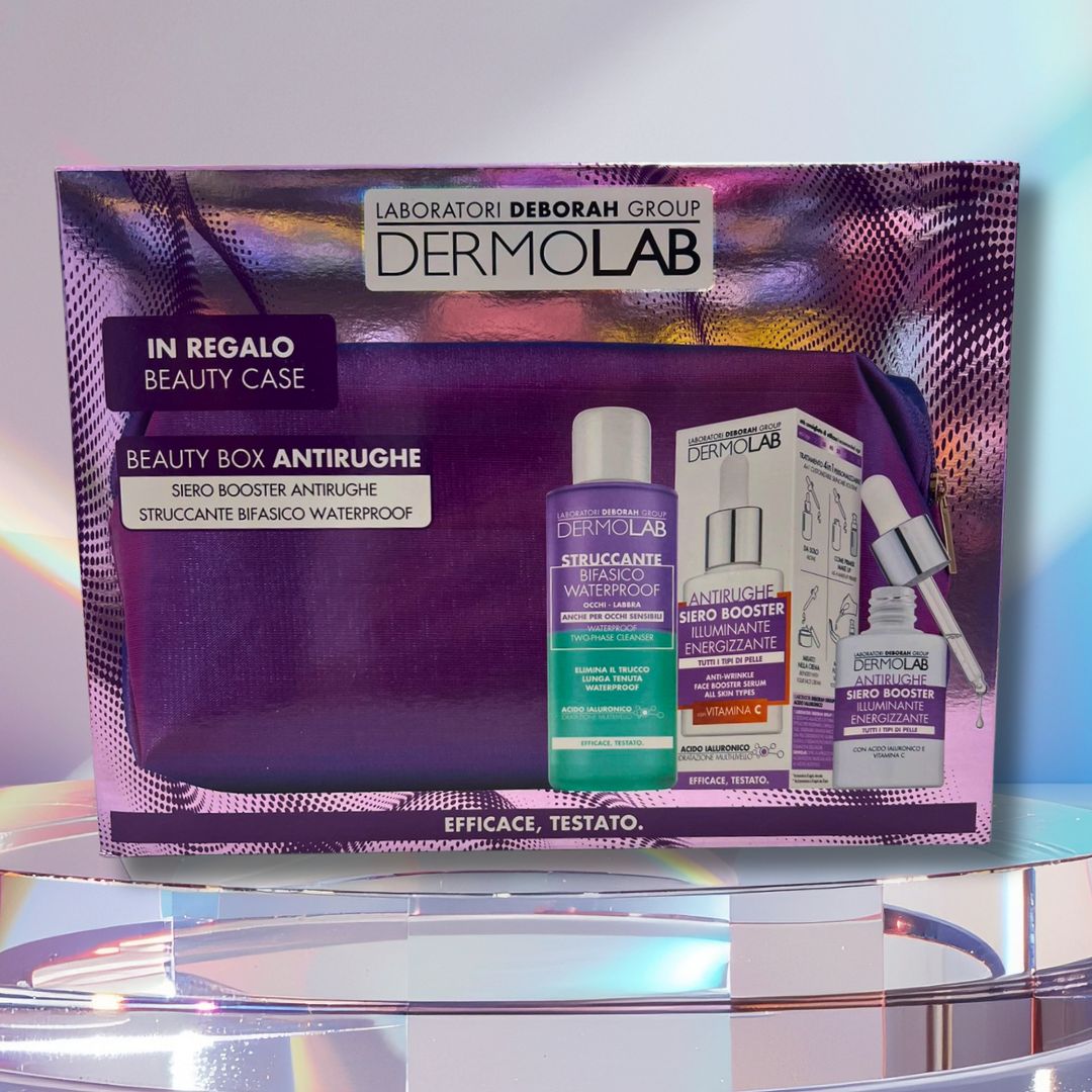 DERMOLAB BEAUTY BOX ANTIRUGHE | Siero Booster Illuminante + Struccante Bifasico Waterproof + Beauty Case in Regalo