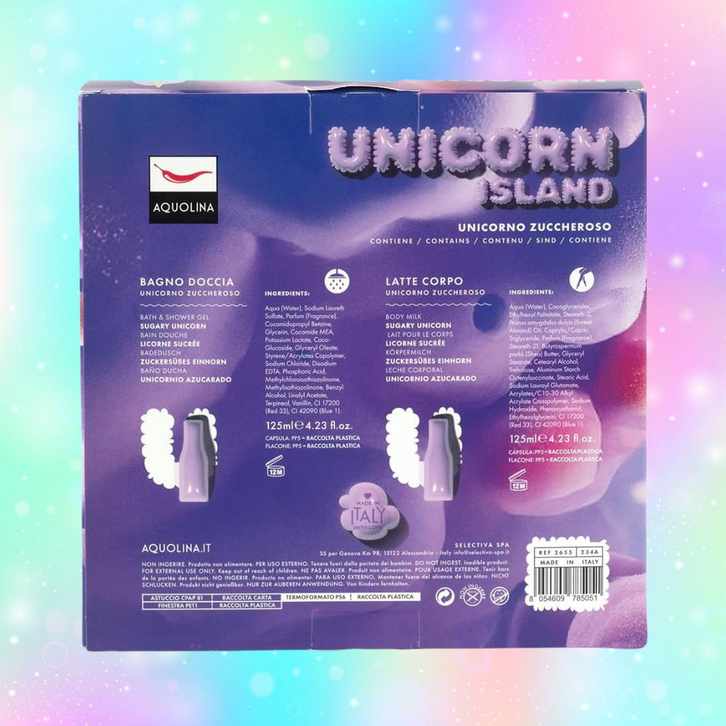 AQUOLINA UNICORNO ZUCCHEROSO - Cofanetto Unicorn Island | Bagno Doccia 125ml + Latte Corpo 125ml