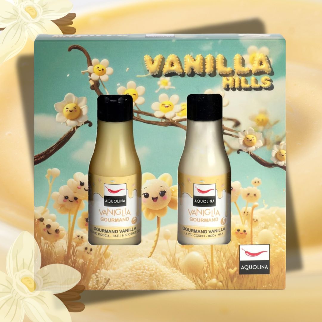 AQUOLINA VANIGLIA GOURMAND - Cofanetto Vanilla Hills | Bagno Doccia 125ml + Latte Corpo 125ml