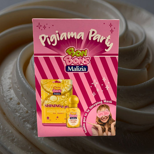 BON BONS MALIZIA CREAMY VANILLA – Cofanetto Pigiama Party | Profumo 50 ml + Maschera Viso + Mascherina Notte