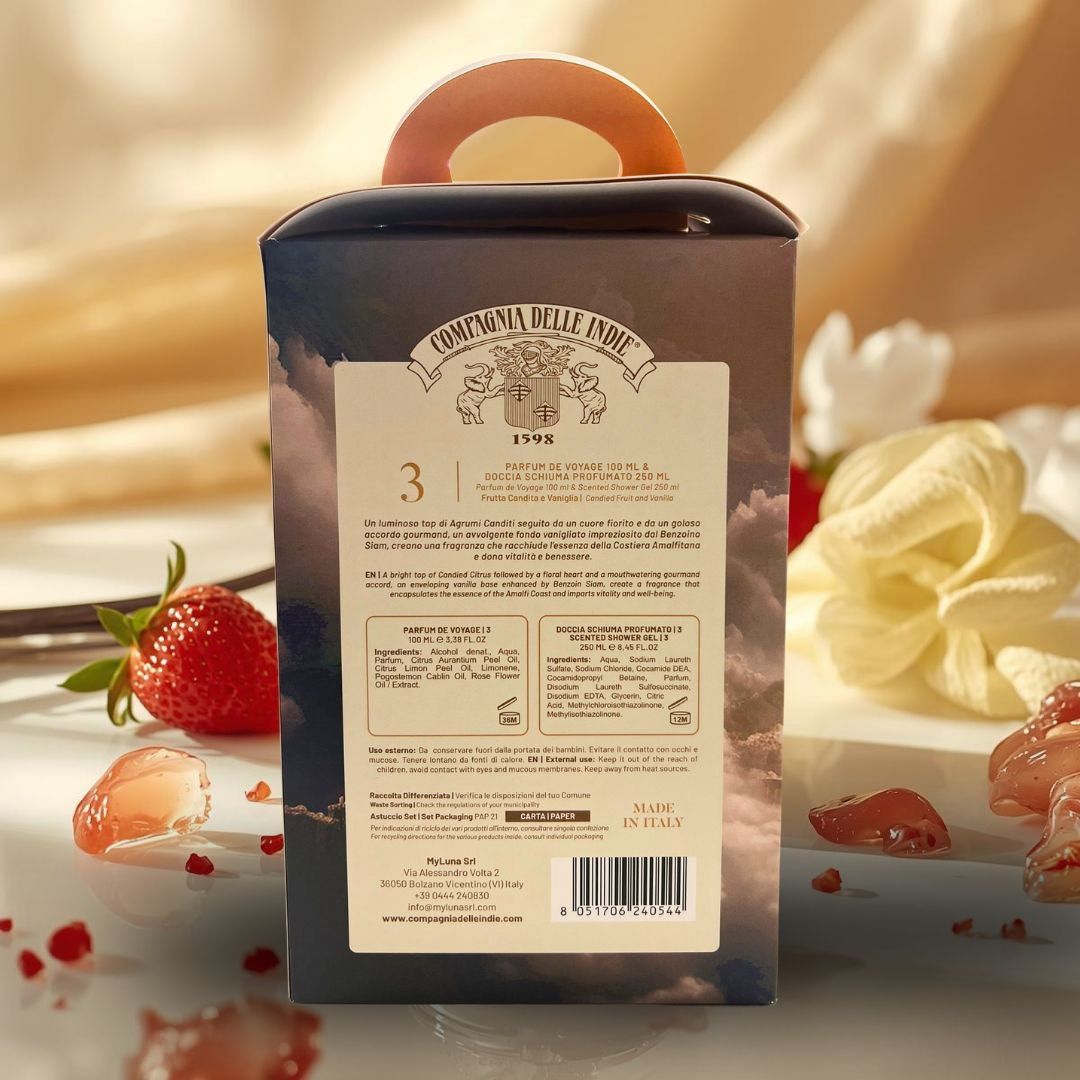 COMPAGNIA DELLE INDIE - Cofanetto 3 Frutta Candita & Vaniglia | Parfum de Voyage 100ml + Doccia Schiuma 250ml