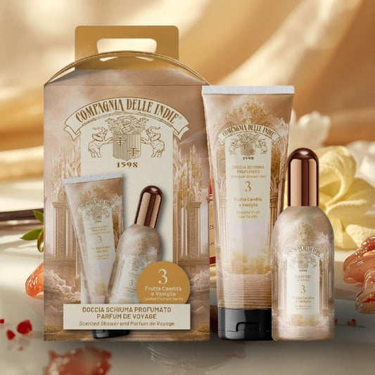 COMPAGNIA DELLE INDIE - Cofanetto 3 Frutta Candita & Vaniglia | Parfum de Voyage 100ml + Doccia Schiuma 250ml