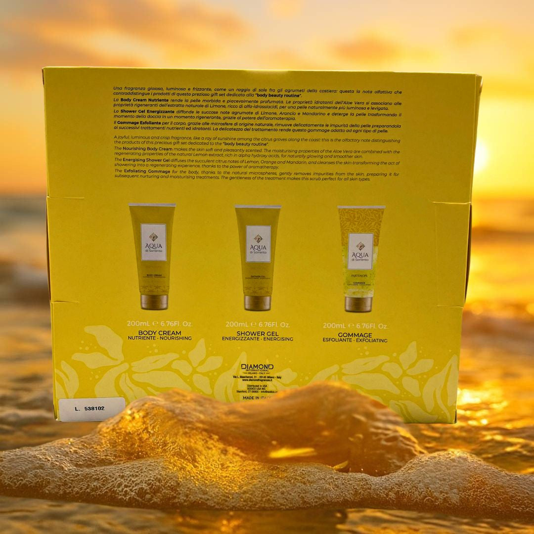 AQUA DI SORRENTO PARTENOPE COFANETTO | Shower Gel 200ml + Scrub Corpo 200ml + Crema Corpo 200ml