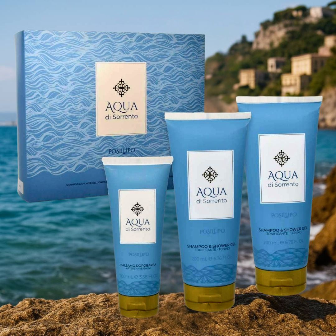 AQUA DI SORRENTO POSILLIPO COFANETTO | Shampoo & Shower Gel 200ml + Balsamo Dopobarba 100ml + Gel Rasatura di Precisione 200ml