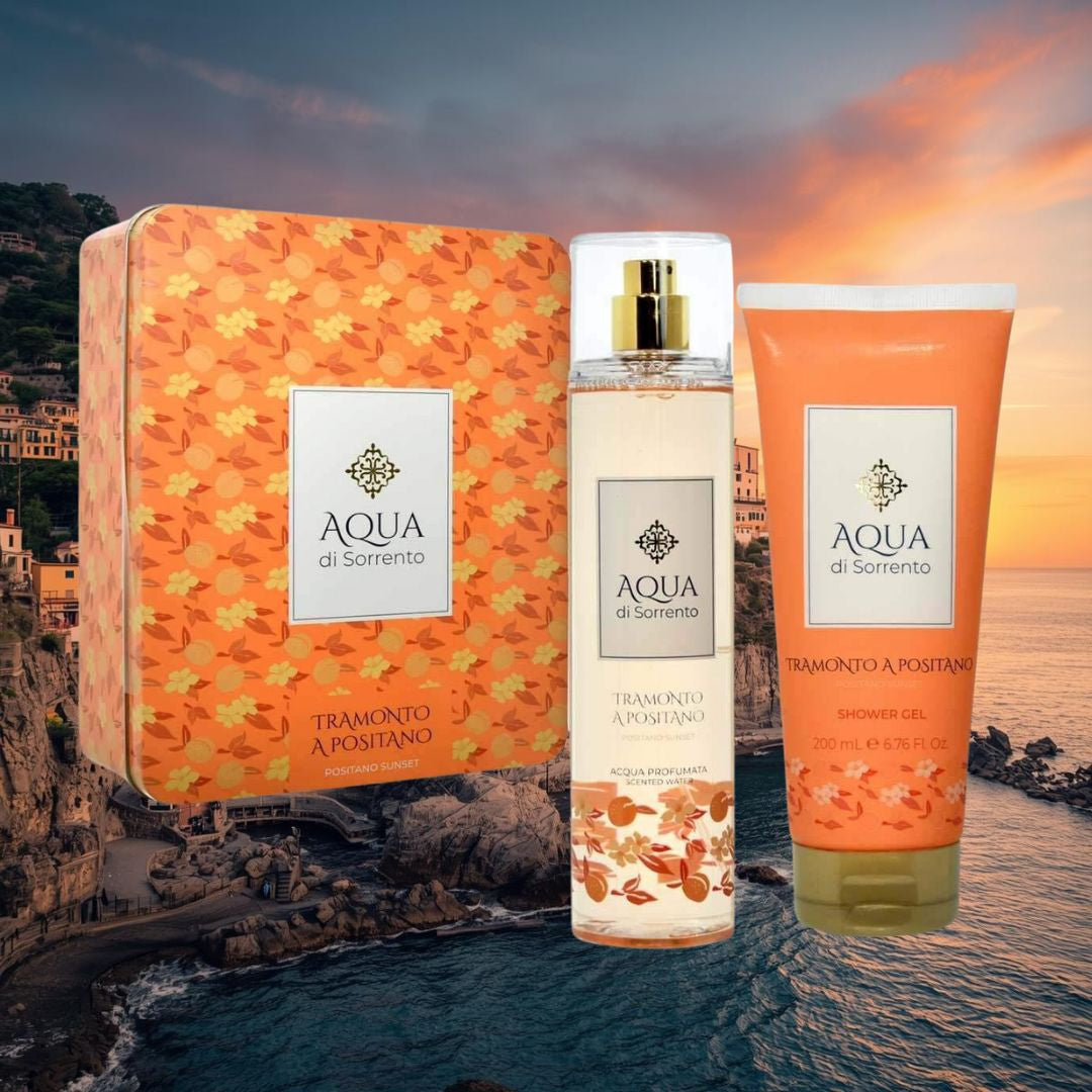 AQUA DI SORRENTO TRAMONTO A POSITANO - Cofanetto Latta | Shower Gel 200ml + Acqua Profumata 245ml