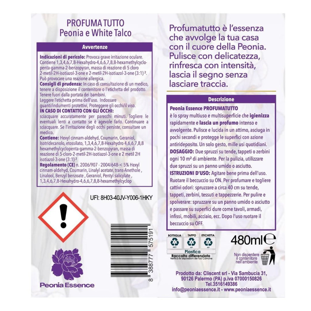PEONIA ESSENCE PROFUMATUTTO – Peonia e White Talco 480ml