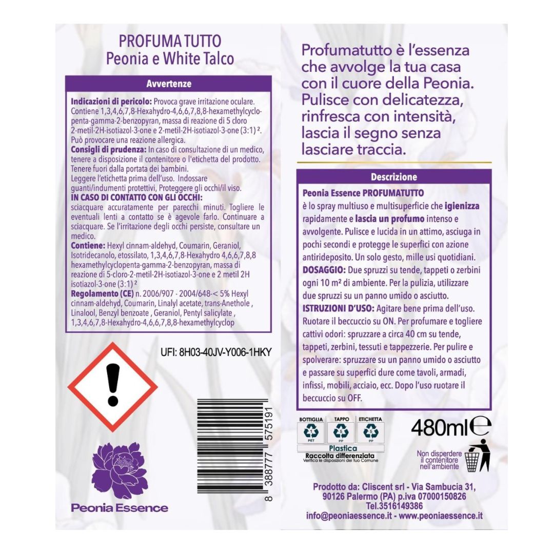 PEONIA ESSENCE PROFUMATUTTO – Peonia e White Talco 480ml