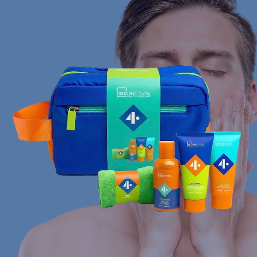 IDC INSTITUTTE BEAUTY KIT UOMO | Shower Gel 120ml + Detergente Viso 100ml + Lozione Dopobarba 100ml + Asciugamano + Pochette