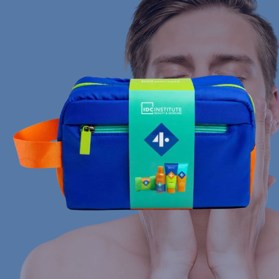 IDC INSTITUTTE BEAUTY KIT UOMO | Shower Gel 120ml + Detergente Viso 100ml + Lozione Dopobarba 100ml + Asciugamano + Pochette