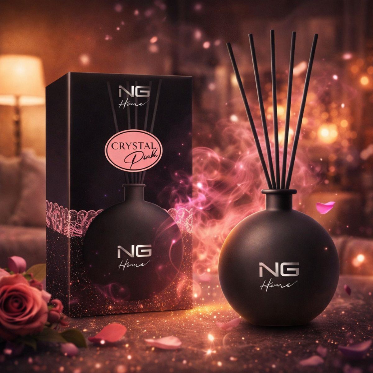 NG HOME CRYSTAL PINK - Diffusore di Profumo per Ambiente con Bastoncini 200ml o Ricarica