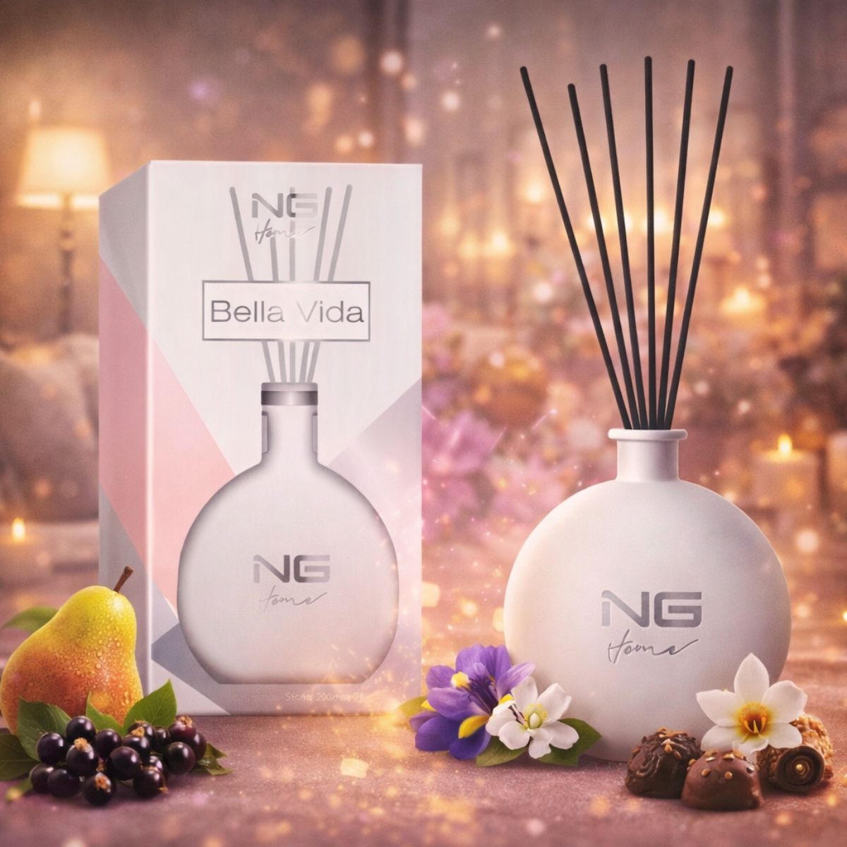 NG HOME BELLA VIDA - Diffusore di Profumo per Ambiente con Bastoncini 200ml o Ricarica