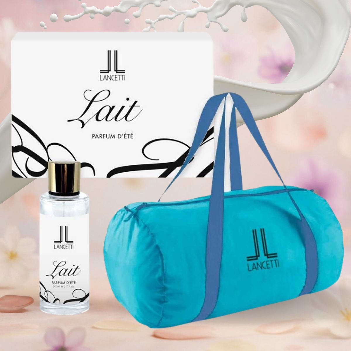 LANCETTI LAIT COFANETTO - Parfum d’Été Bianco Latte 200ml + Borsone Travel