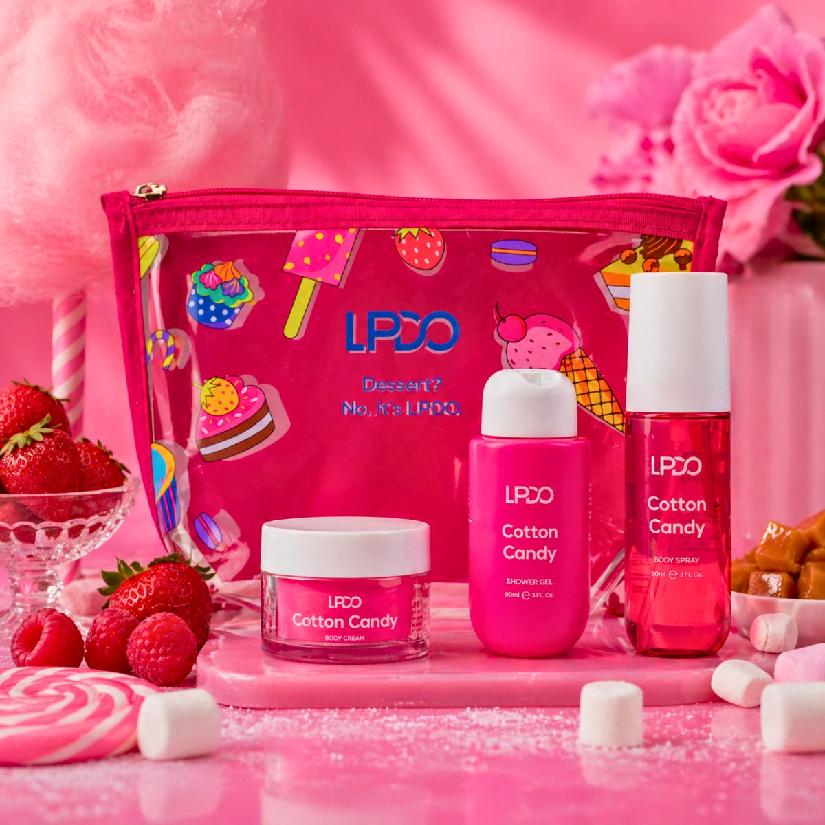 LPDO SUMMER KIT COTTON CANDY - Body Spray 90ml + Shower Gel 90ml + Body Cream 50ml