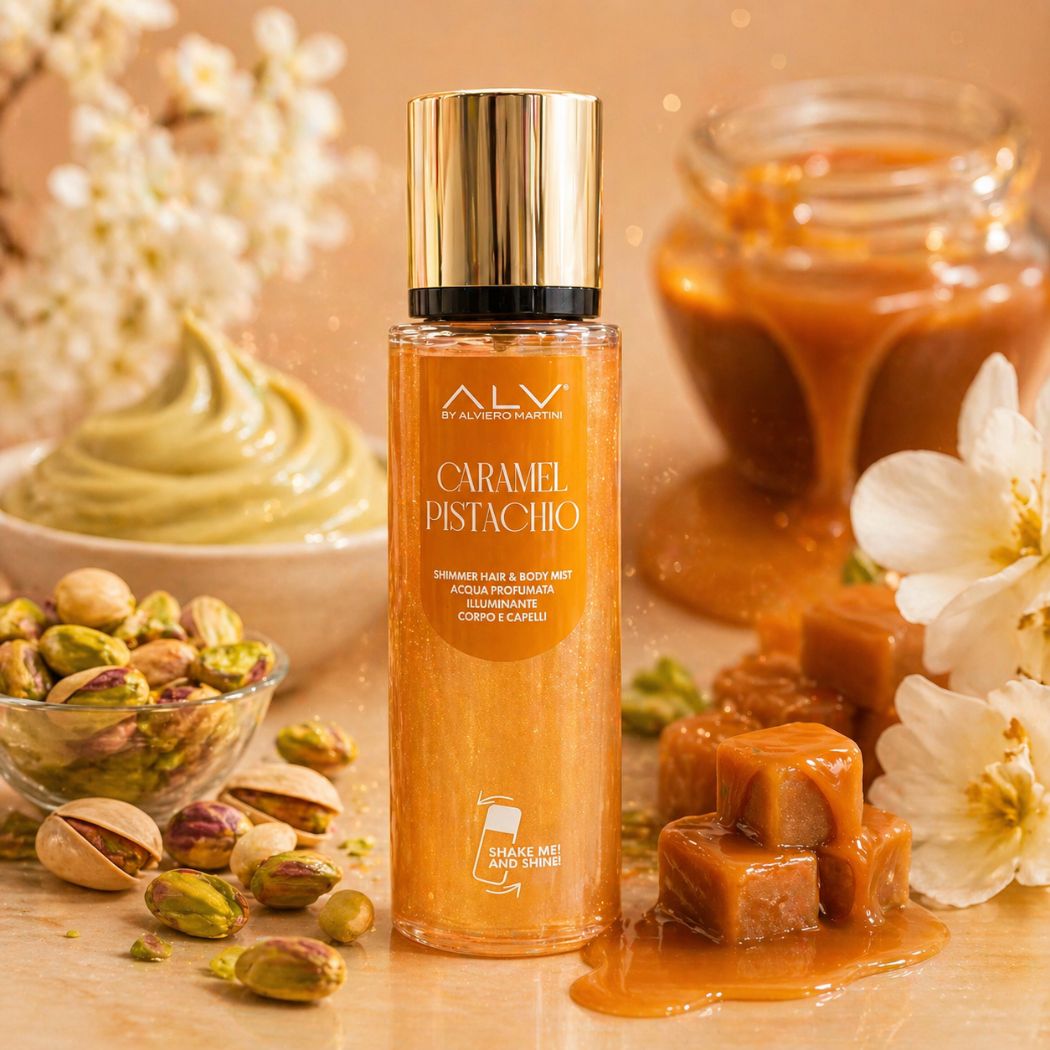 ALV BY ALVIERO MARTINI CARAMEL PISTACCHIO SHIMMER - Acqua Profumata Hair & Body 100ml