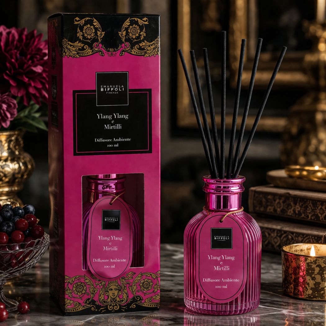 EMANUELA BIFFOLI FIRENZE YLANG YLANG & MIRTILLI – Diffusore Ambiente con Bastoncini 100 ml