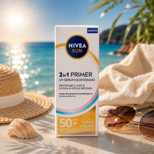 NIVEA SUN 2in1 PRIMER UV SERUM QUOTIDIANO SPF 50+ – Primer & Protezione Viso 30 ml - Liquidò
