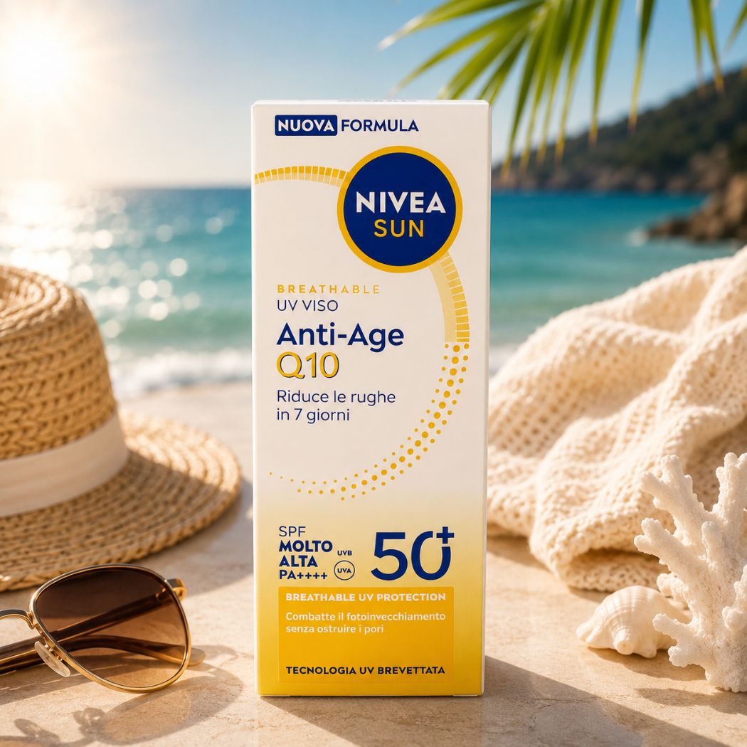 NIVEA SUN UV VISO ANTI - AGE Q10 SPF 50+ – Crema Solare Viso Anti - Rughe 40 ml - Liquidò