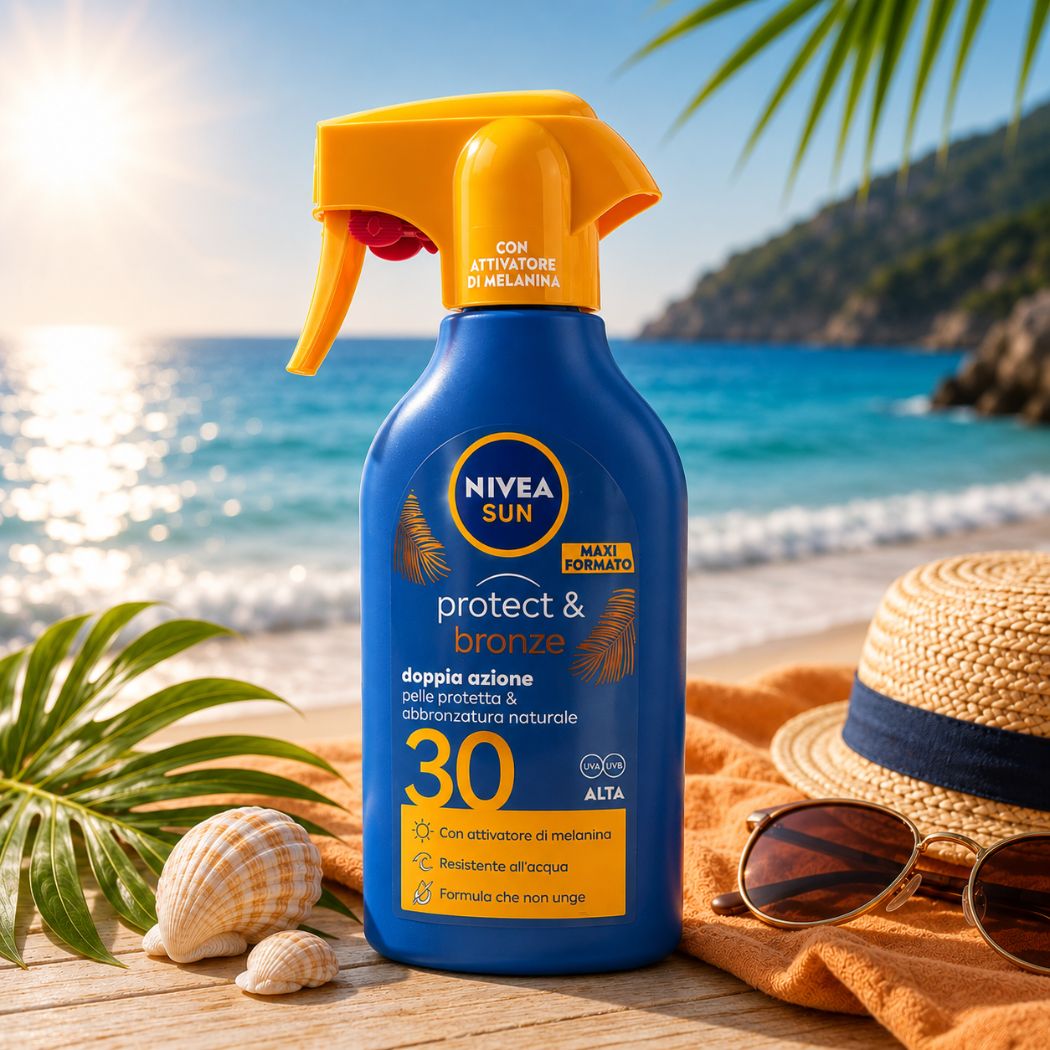 NIVEA SUN PROTECT & BRONZE SPRAY SOLARE SPF 30 – Pelle Protetta & Abbronzatura Naturale 250ml - Liquidò