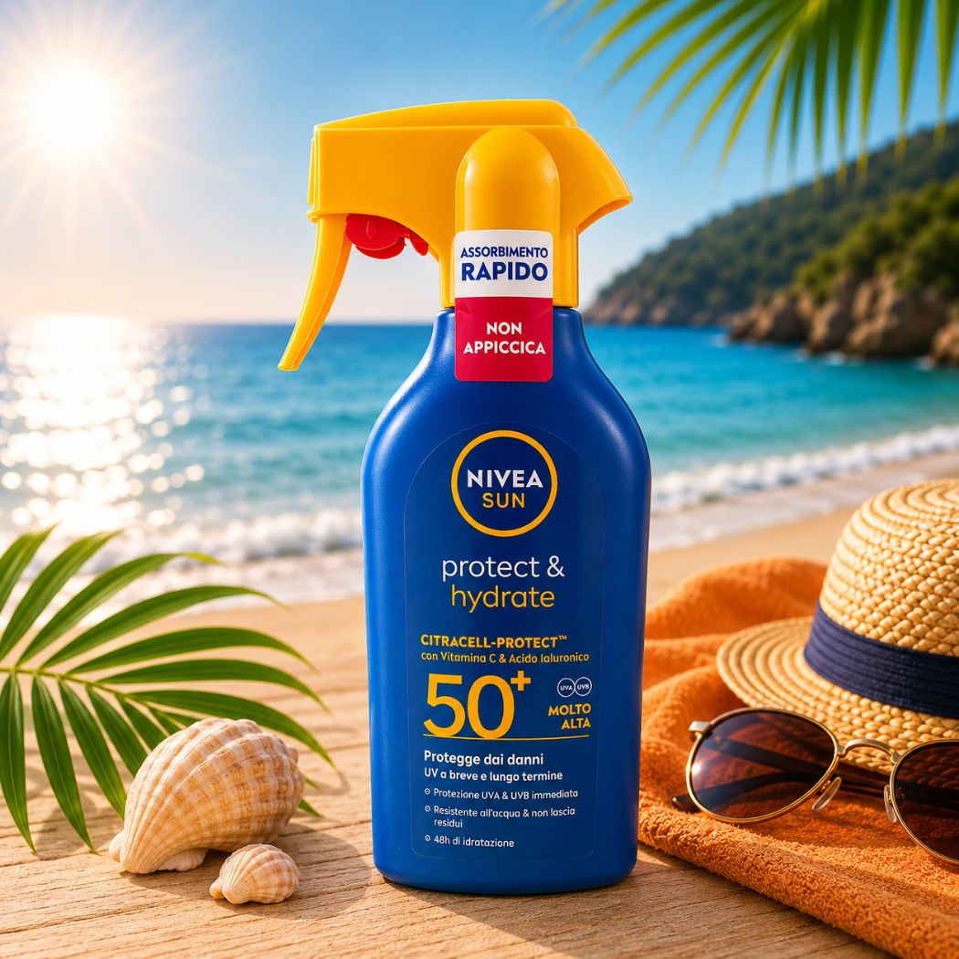 NIVEA SUN SPRAY SOLARE PROTECT & HYDRATE SPF 50+ – Con Vitamina C e Acido Ialuronico 250ml - Liquidò