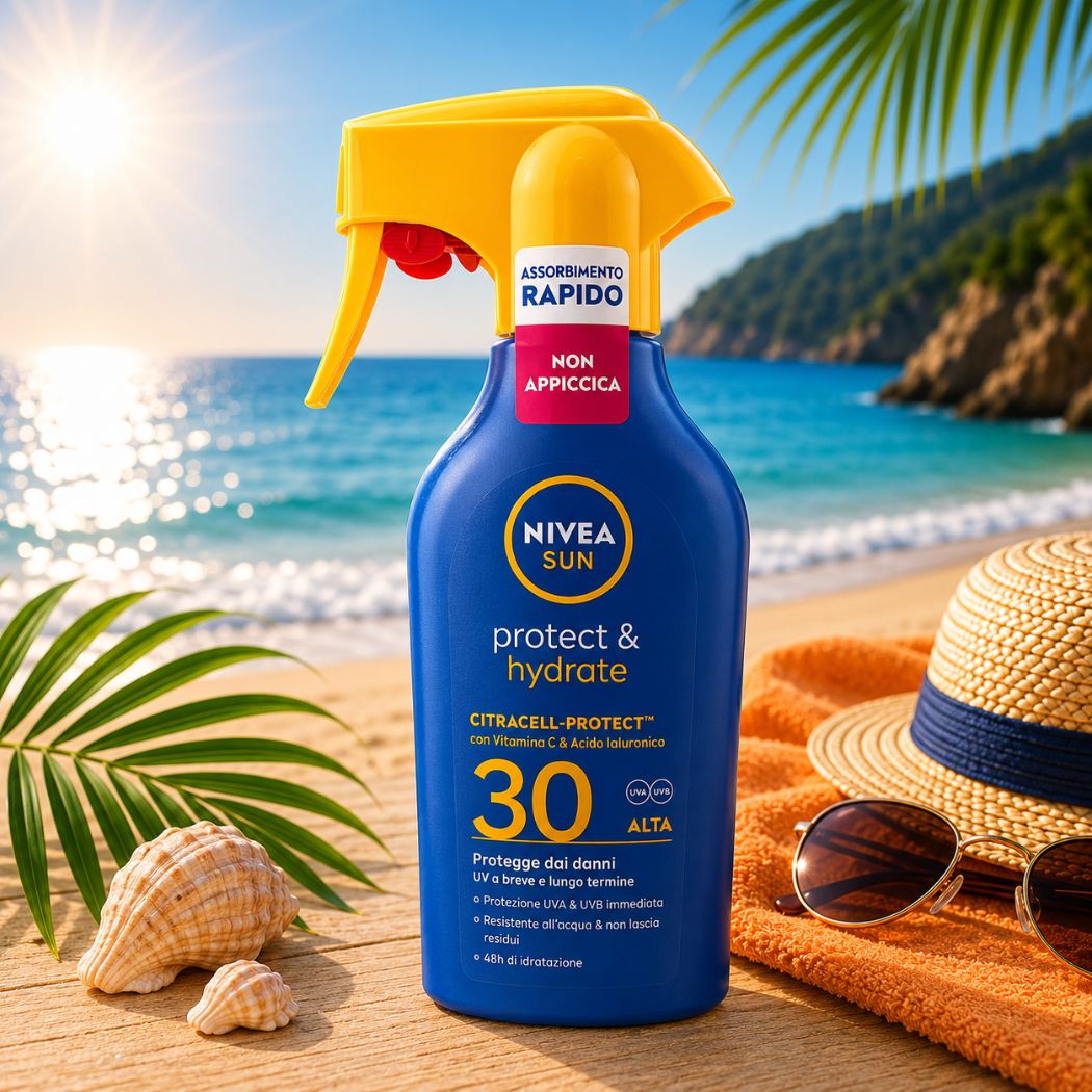 NIVEA SUN SPRAY SOLARE PROTECT & HYDRATE SPF 50+ – Con Vitamina C e Acido Ialuronico 200ml - Liquidò