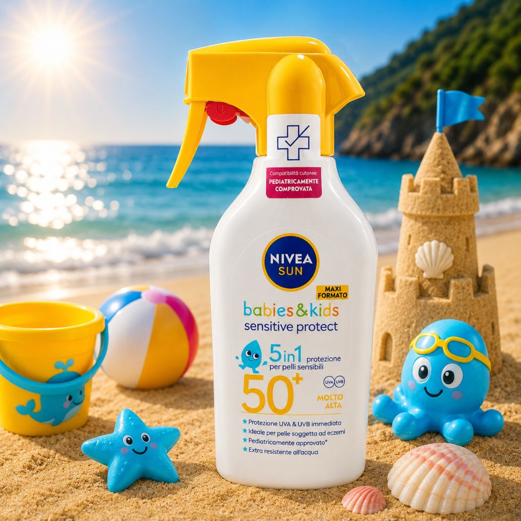 NIVEA SUN SPRAY SOLARE BABIES & KIDS SENSITIVE PROTECT 5 - in - 1 SPF 50+ – Per Pelli Sensibili 250ml - Liquidò