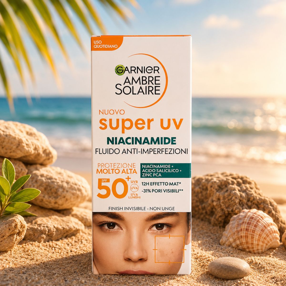 GARNIER AMBRE SOLAIRE SUPER UV FLUIDO ANTI - IMPERFEZIONI SPF50+ - Con Niacinamide 40ml - Liquidò