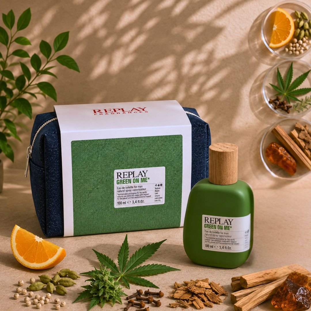 REPLAY GREEN ON ME MAN - Set Regalo Uomo Eau De Toilette 30/100ml + Pochette Denim - Liquidò