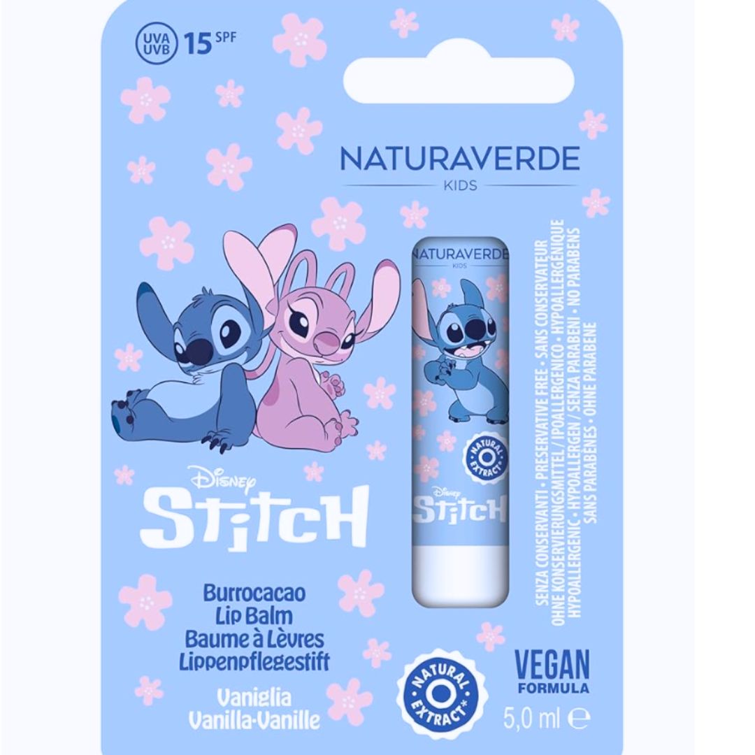 BALSAMO LABBRA STITCH VANIGLIA SPF15 – Burro di Karité & Vitamina E - Liquidò