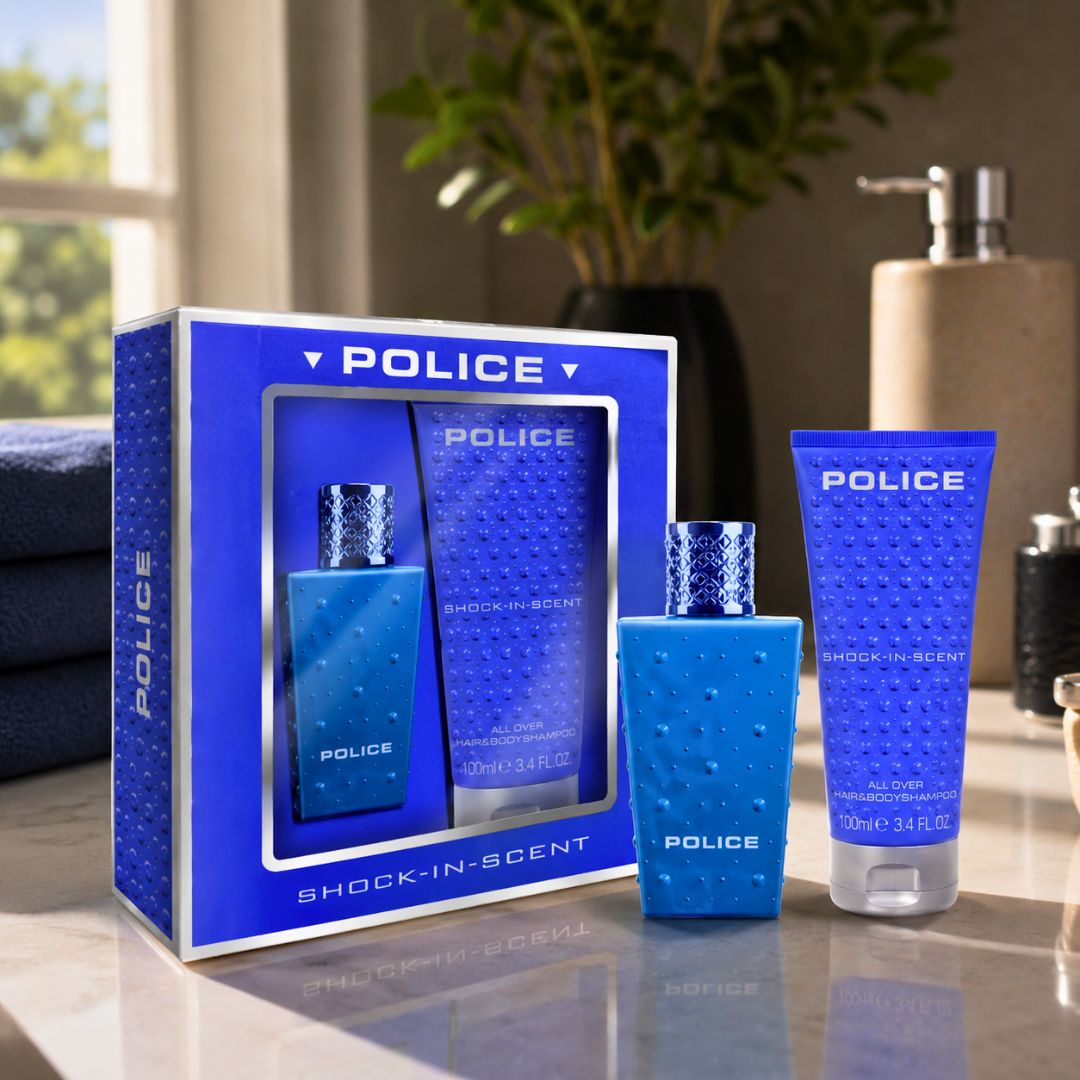 POLICE SHOCK - IN - SCENT MEN GIFT SET – Eau de Parfum Uomo 30ml + All Over Body Shampoo 100ml - Liquidò