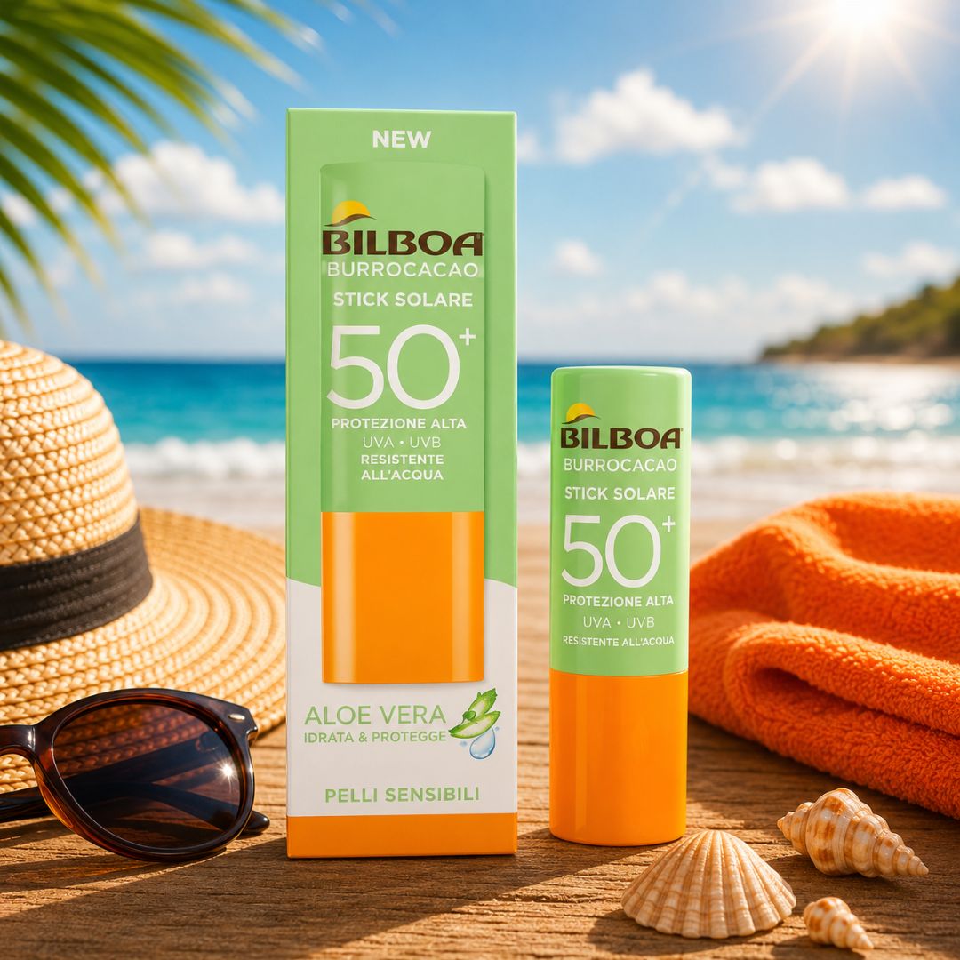 BILBOA ALOE SENSITIVE STICK SOLARE SPF50+ - Viso,Labbra e Zone Sensibili Idratante 12ml - Liquidò