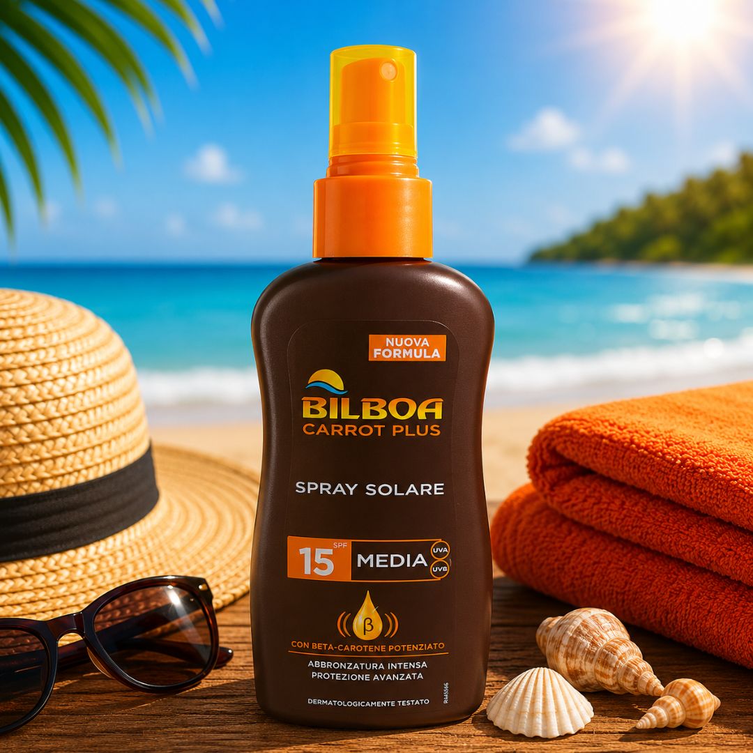 BILBOA CARROT PLUS SPRAY SOLARE SPF 15 - Con Beta - Carotene Potenziato 200ml - Liquidò