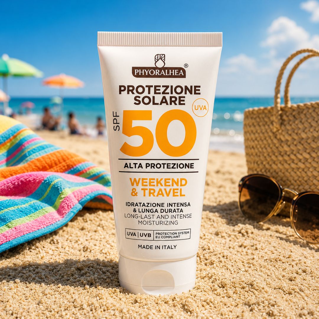 PHYORALHEA CREMA SOLARE WEEKEND & TRAVEL SPF 50 - Idratazione Intensa e Lunga Durata 100ml - Liquidò